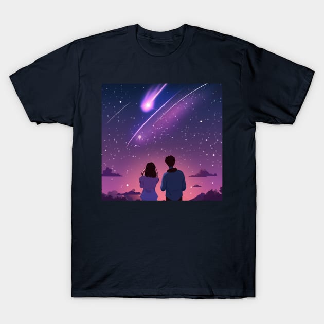 couple watching  a shooting star T-Shirt by via-colab